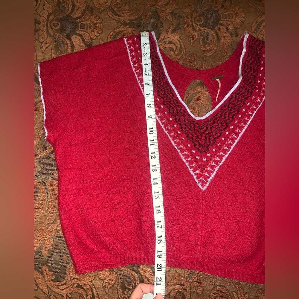 Free People Ruby Red Oversized Pullover V Neck Pr… - image 6